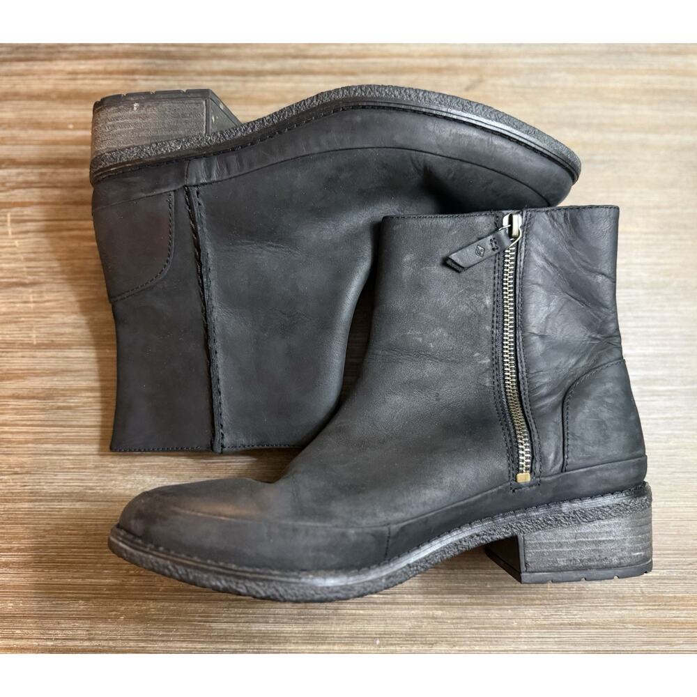 Sperry Top Sider Seaport Storm Black Leather Boots Booties Women Size US 9